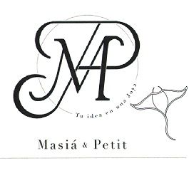 Un logotipo en blanco y negro para una empresa llamada Masia & Petit