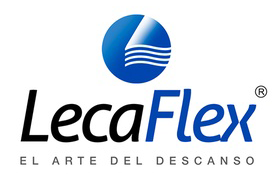 A blue and white logo for lecaflex l'art del descans
