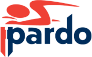 Un logotip vermell i blau per a Pardo amb una persona nedant.