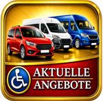 Rot-weiß-blaue Lieferwagen über „Aktuelle Angebote“ mit Symbol für Rollstuhlgerechtigkeit