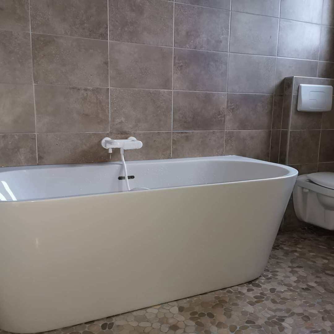 Baignoire, toilettes et revêtement mural
