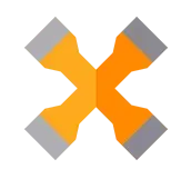 Una cruz naranja y gris sobre un fondo blanco.