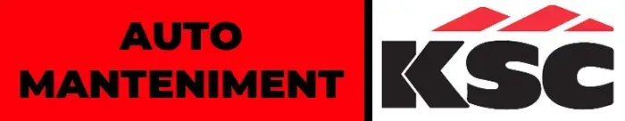 Logotipo de Auto Maintenance KSC con la marca en rojo y blanco y texto negro en negrita.