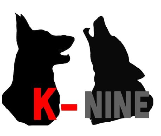 Una silueta de un perro y una silueta de un lobo con las palabras k-nine debajo de ellas