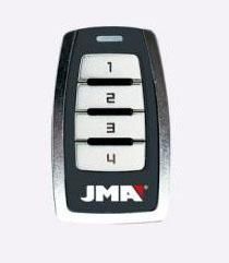 Mando a distancia JMA negro con cuatro botones blancos numerados (1–4).