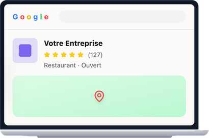 Résultat de recherche Google sur un ordinateur portable. Restaurant « Votre Entreprise ». 