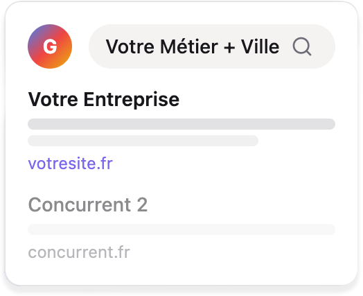 Résultat de recherche Google affichant une fiche d'entreprise avec une barre de recherche et ses concurrents.