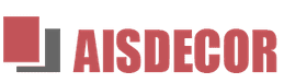 Logotipo de AISDECOR con icono geométrico rojo y gris y texto rojo sobre fondo blanco.