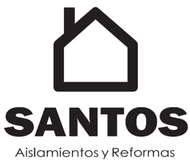 Logotipo para Santos: una silueta de casa encima del nombre "SANTOS" y "Aislamientos y Reformas" debajo.