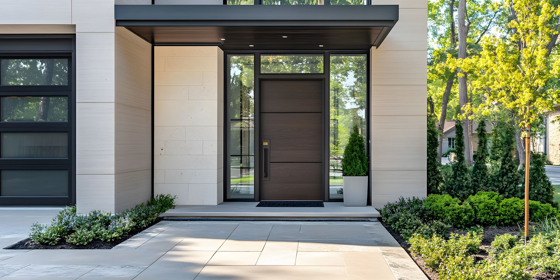 Une entrée de maison avec un carrelage blanc devant