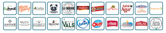 Logos Biofournil depuis 1978, Blanc de Bœuf, Caillor Trésors de Cailles, Colombus Café & Co, La Fabrikk créations artisanales en Provence, les Brasérades, Manhattan Hot Dog, Merveilles d'Asie, Saint Agur, Saint Môret, Seeberger,  Amédée Vignobles en Parc Naturel, Brotte Châteauneuf-du-Pape De père en fils depuis 1931, Champagne G.H. Martel & Co, Mionetto, Vals Depuis 1602 Ardèche France, Lotus, Okay, Aldelis, Alsalor Saveurs du voyage, Argal , L'Atelier Collet traiteur à Pornic depuis 1957.
