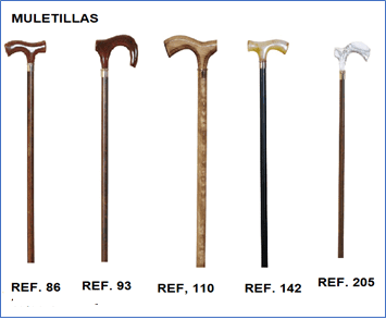 Cinco tipos diferentes de bastones están alineados en una fila