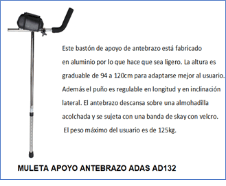 A picture of a cane that says muleta apoyo antebrazo adas ad132
