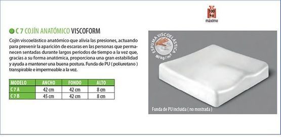 Una imagen de un cojín que dice cp con anatomico viscofoam