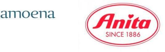 Dos logotipos para Amoena y Anita sobre un fondo blanco.
