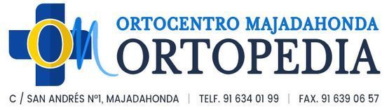 Logotipo azul y amarillo para ortopedia ortocentro majadahonda