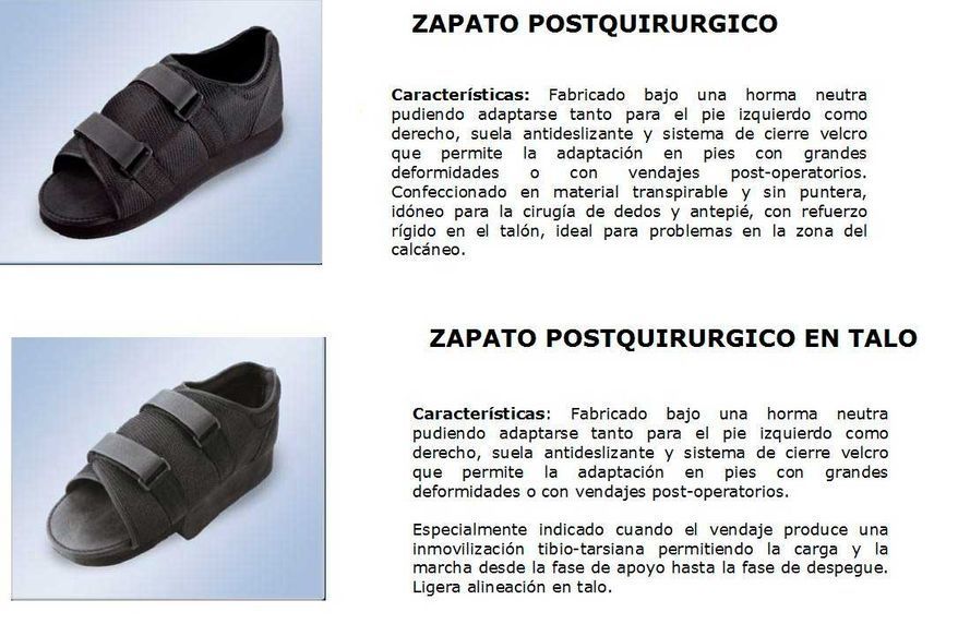 Una imagen de un par de zapatos posoperatorios.