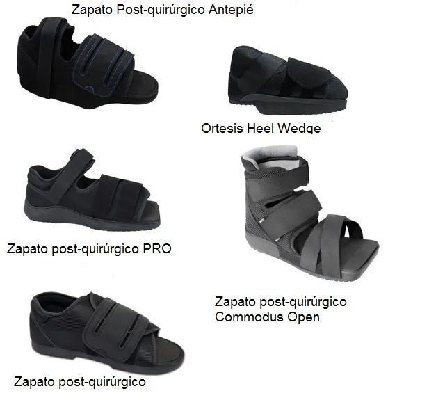 Una imagen de un par de zapatos posoperatorios.