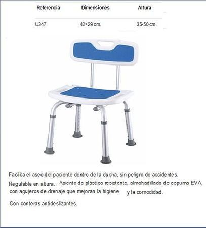 Una imagen de una silla de baño con asiento y respaldo azules.