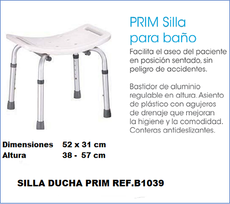 Una foto de un taburete que dice prim silla para bano