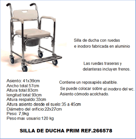 A picture of a silla de ducha con ruedas e inodoro fabricada en aluminio