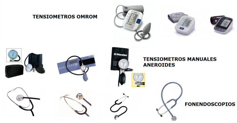 Un montón de equipos médicos, incluido un estetoscopio.