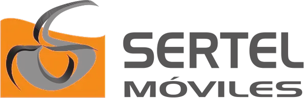 Logotipo de Sertel Móviles en gris y naranja con un icono de espiral estilizado