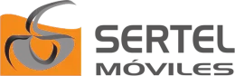 Logotipo de Sertel Móviles en gris y naranja con un icono de espiral estilizado