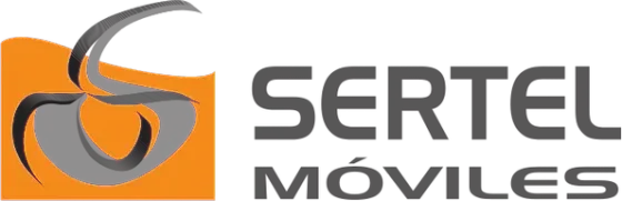 Logotipo de Sertel Móviles en gris y naranja con un icono de espiral estilizado