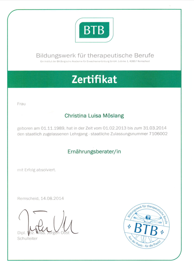 Zertifikat Ernährungsberatung – Christina Endres
