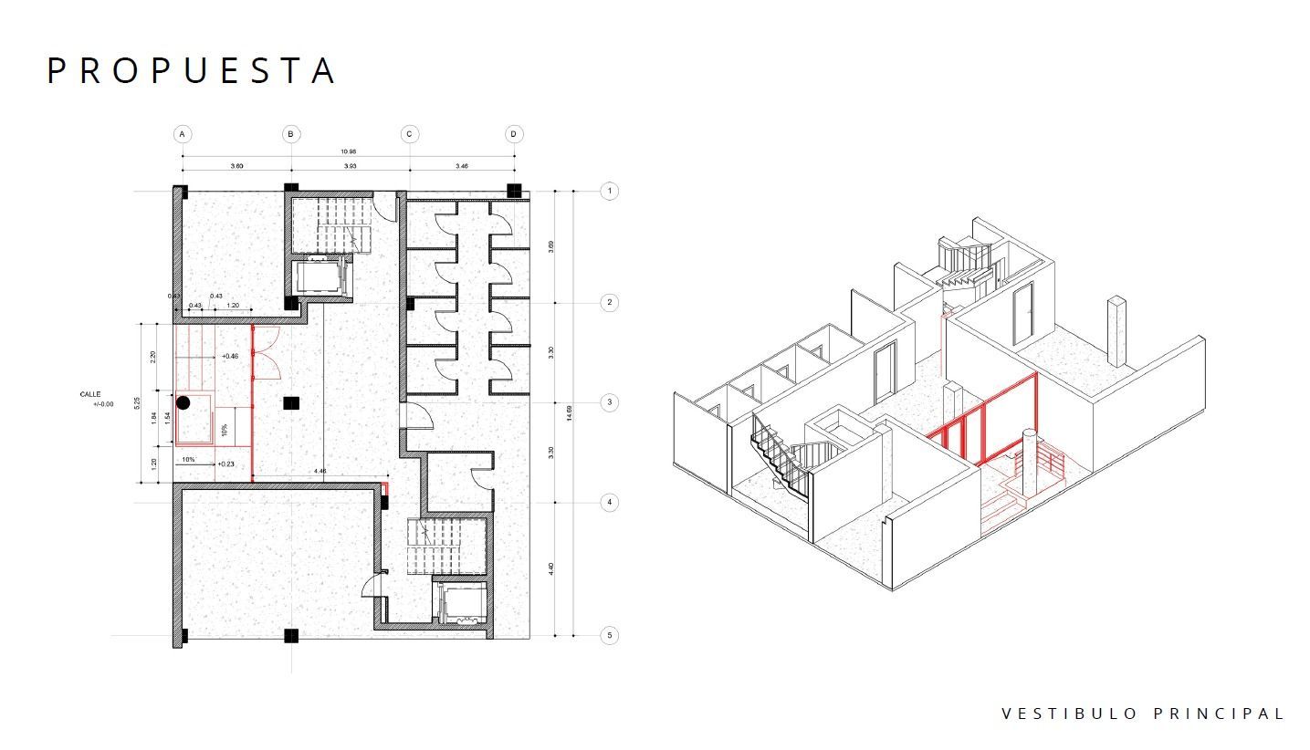 Plano arquitectónico y vista 3D con la etiqueta