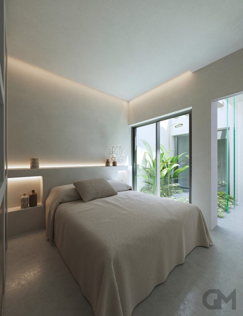 Un dormitorio con una cama grande y una ventana.