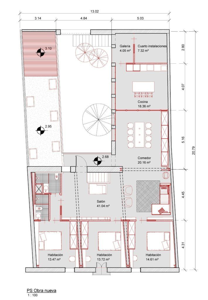 Un plano de una casa con muchas habitaciones.