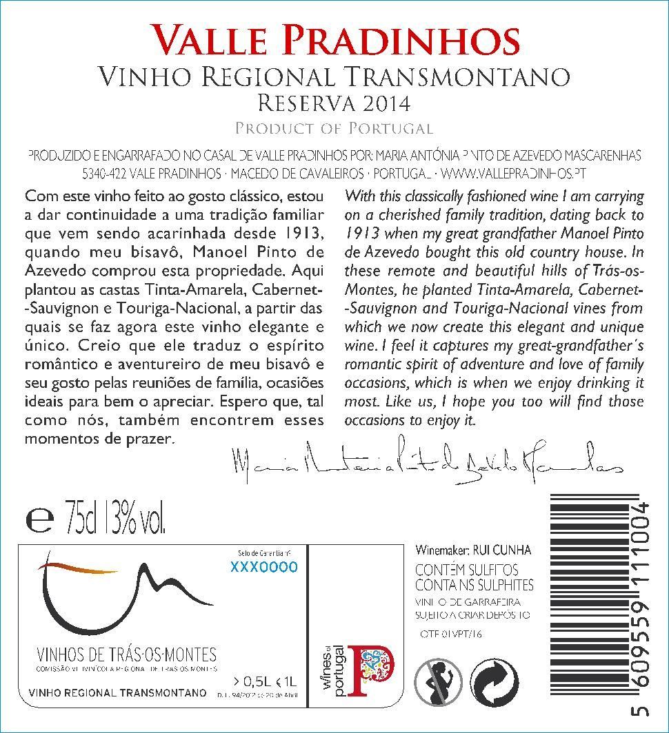 Valle Pradinhos reserva 2014 