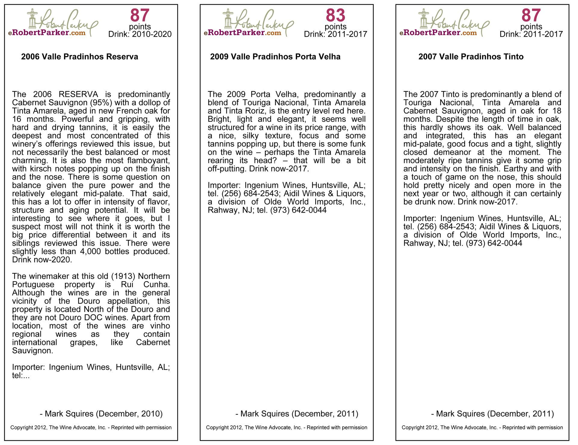 Informações sobre vinhos