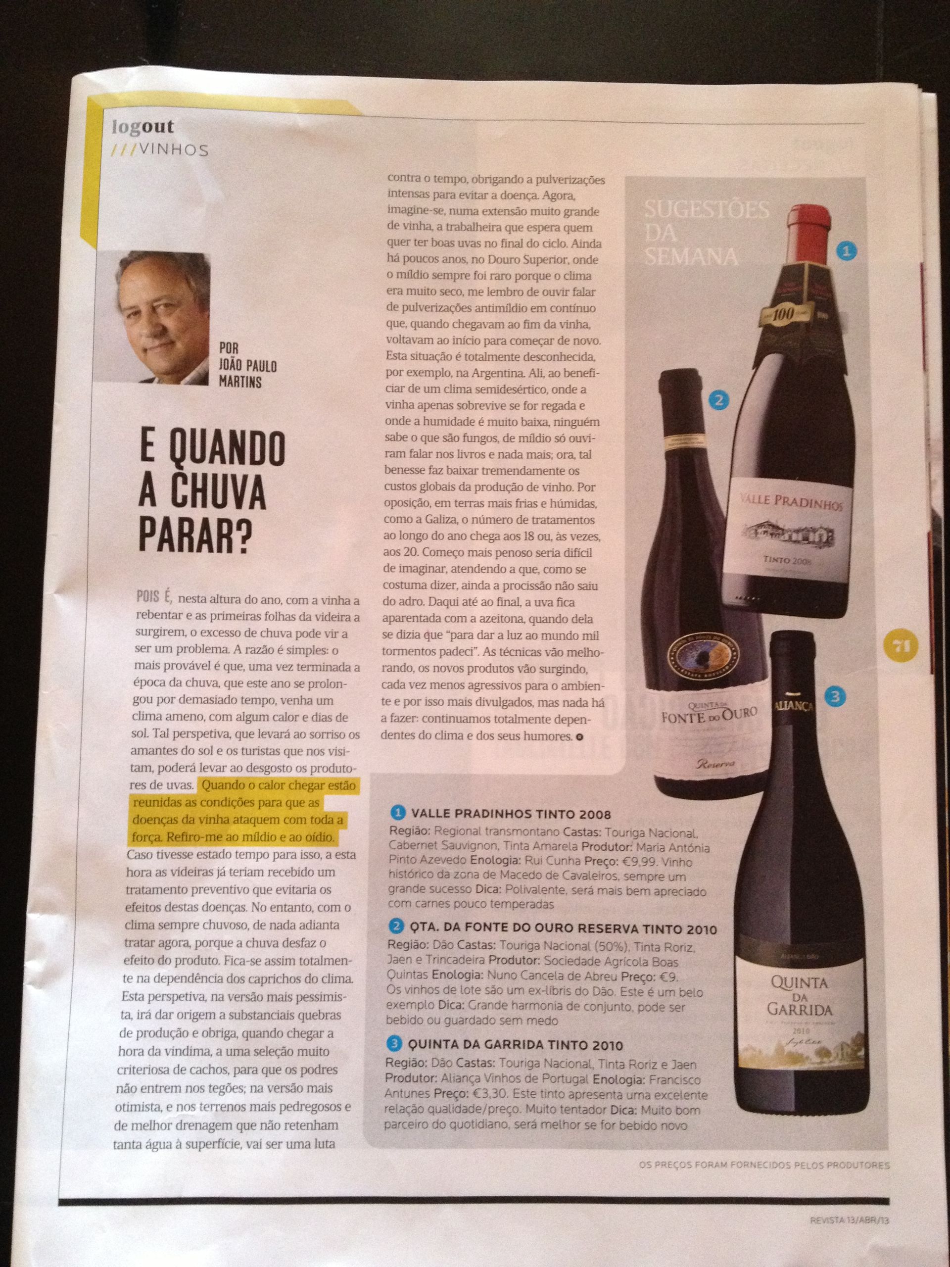 Artigo sobre vinhos Valle Pradinhos