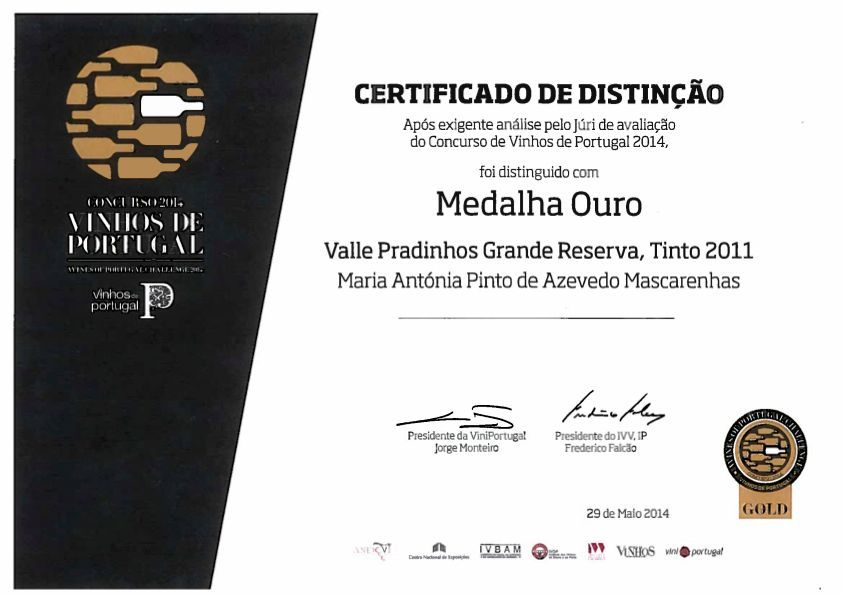 Certificado de distinção medalha de ouro