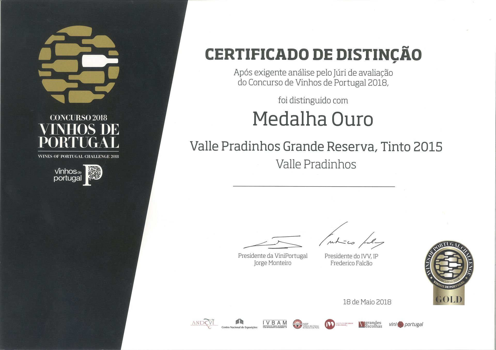 Certificado de Distinção Medalha de Ouro