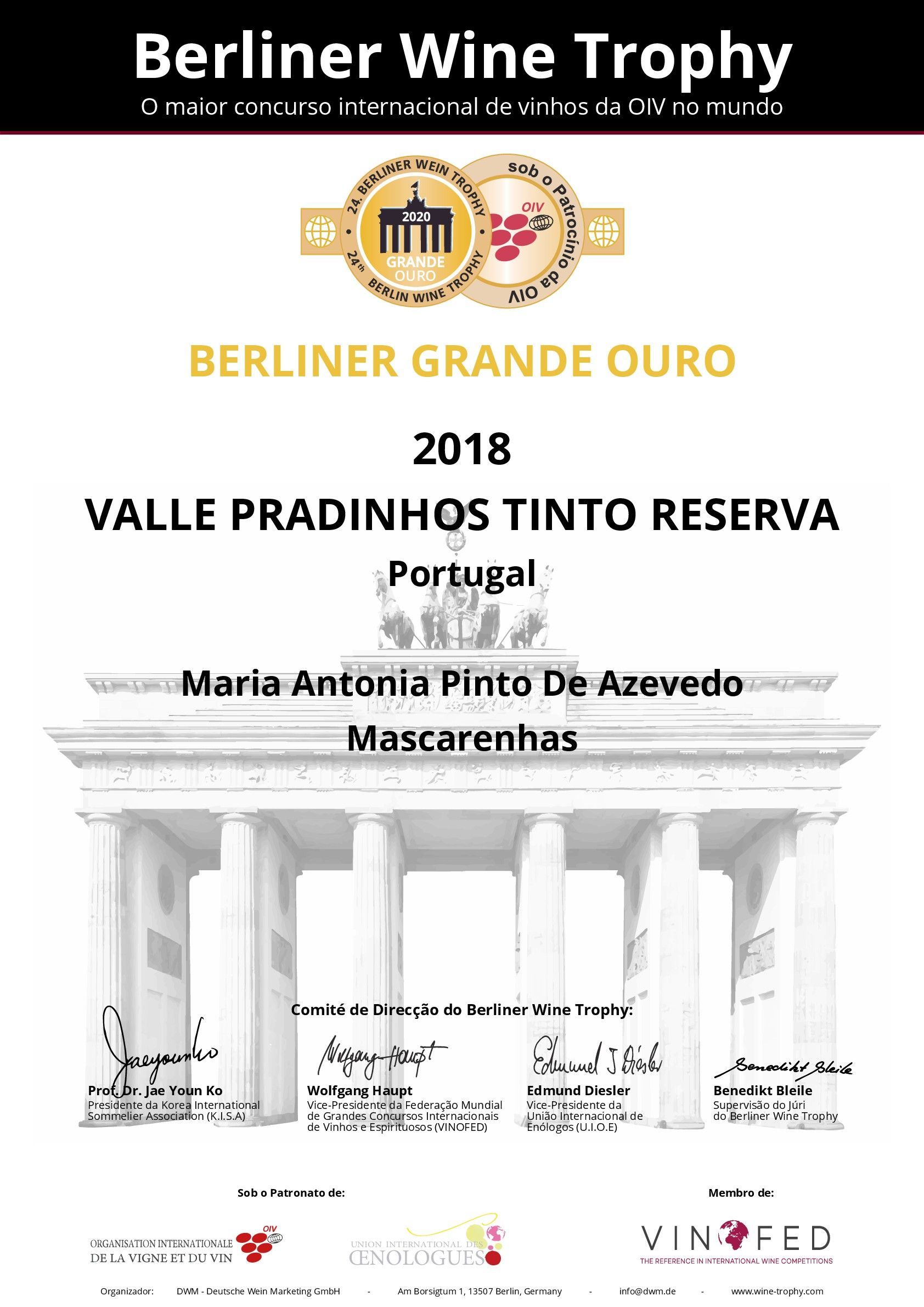 Berliner Grande Ouro 2018 Valle Pradinhos Tinto Reserva