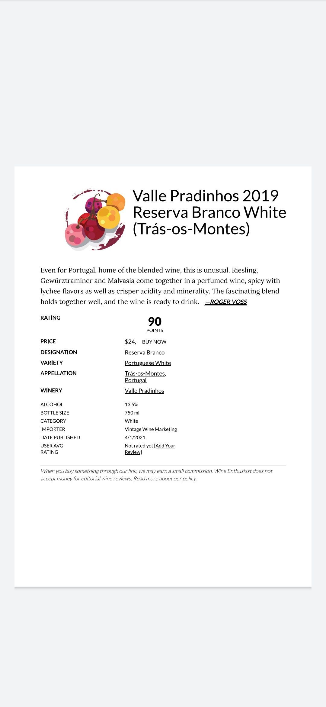 Informações sobre vinhos