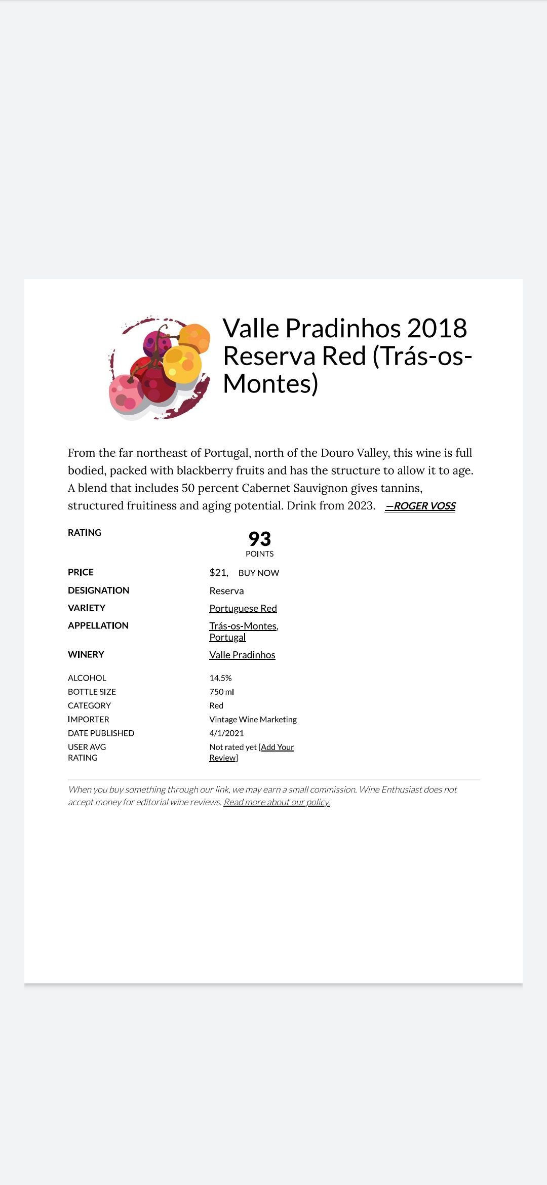 Informações sobre vinhos