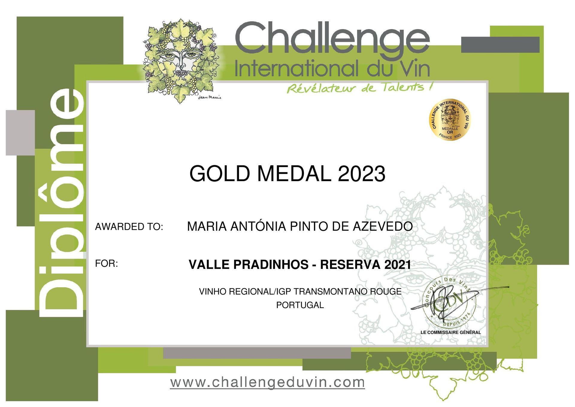 Diploma de medalha de ouro 2023