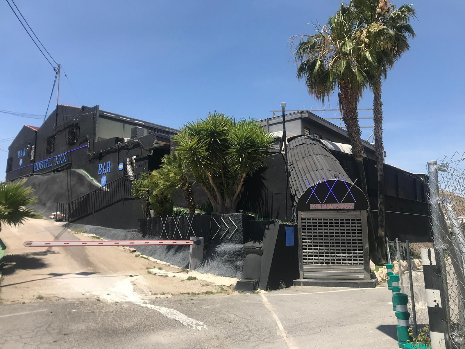 Un gran edificio con una palmera delante.