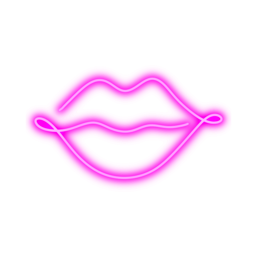 Un letrero de neón de los labios de una mujer sobre un fondo blanco.