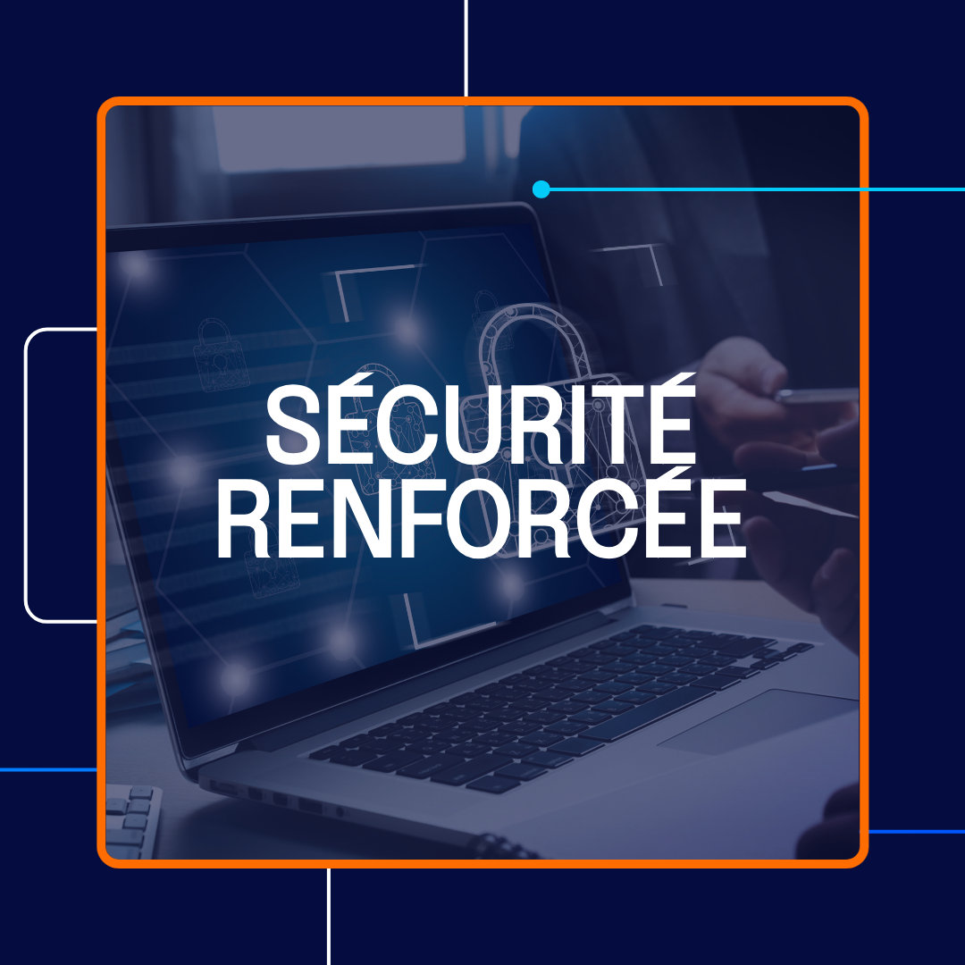 Un graphique numérique montre un ordinateur portable avec une icône de cadenas sur l'écran, légendé en français : 