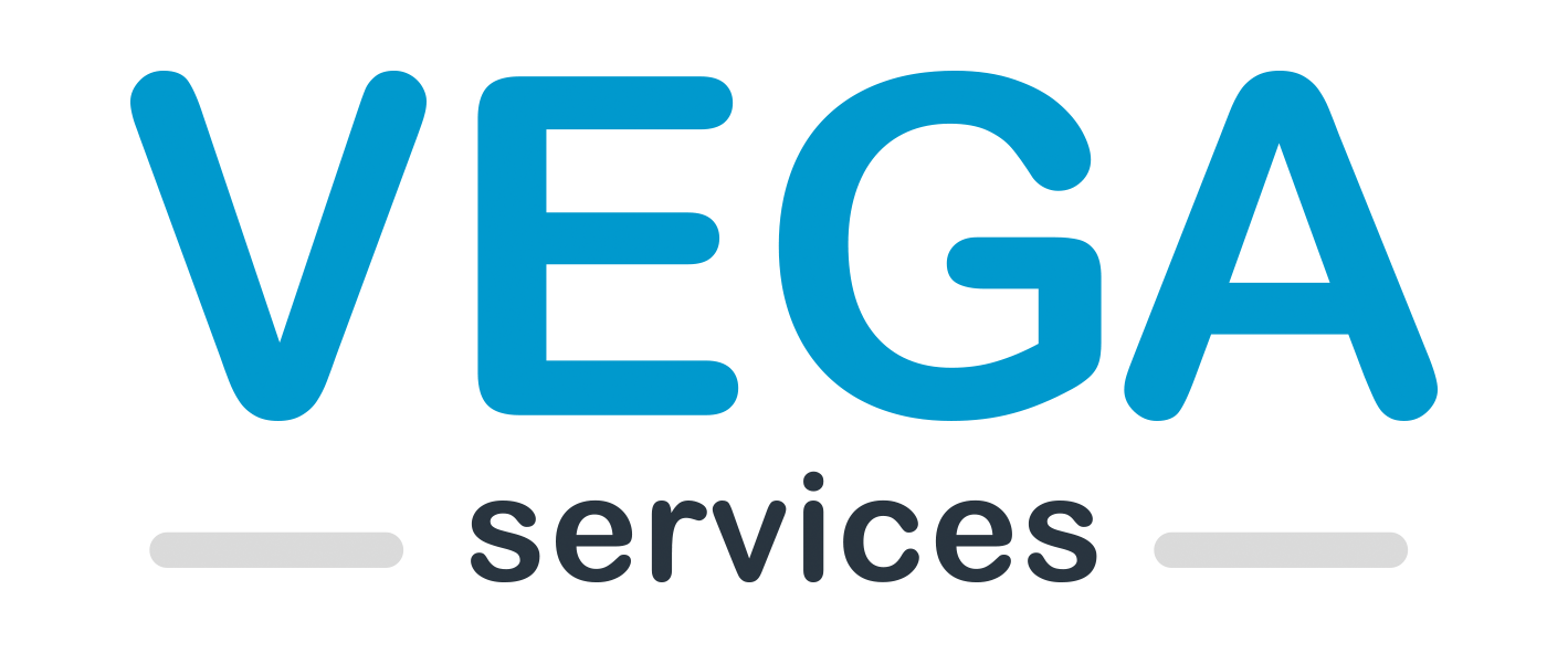 Le logo de Vega Services, avec le mot « VEGA » en gros caractères bleus arrondis au-dessus du mot « services » en gris.