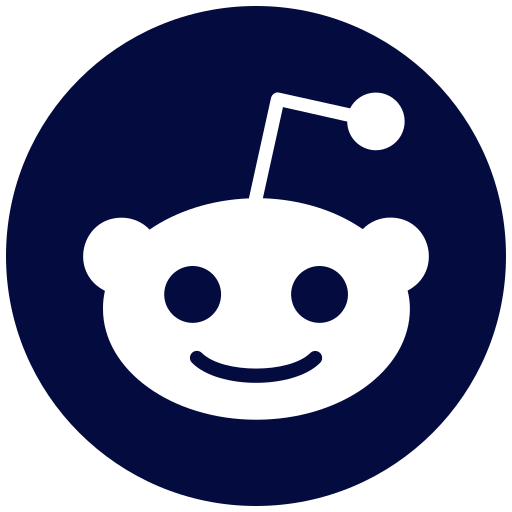 Le logo de Reddit : une tête d’extraterrestre stylisée blanche avec des oreilles rondes et une antenne, sur un fond circulaire bleu foncé.