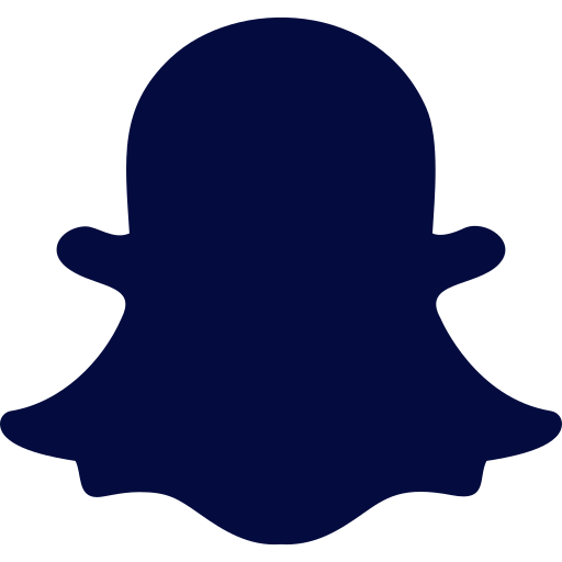 Icône fantôme Snapchat bleu foncé sur fond blanc.