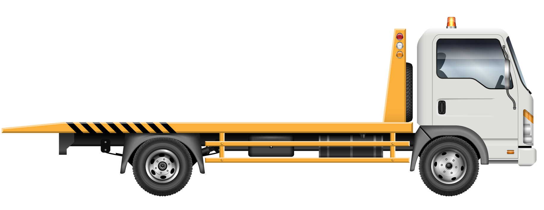 Camion de dépannage jaune et blanc.