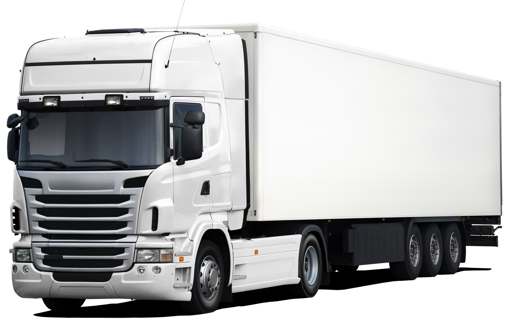 Un semi-remorque blanc avec une remorque.